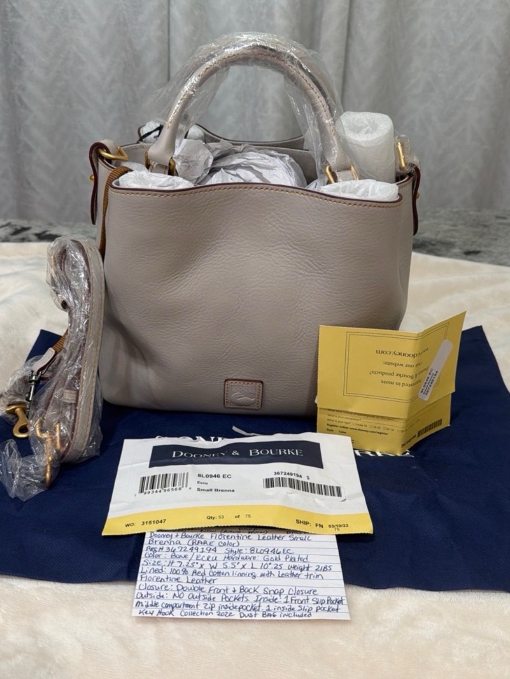 Dooney & Bourke Small Brenna Satchel in Bone / ECRU with Gold Hardware